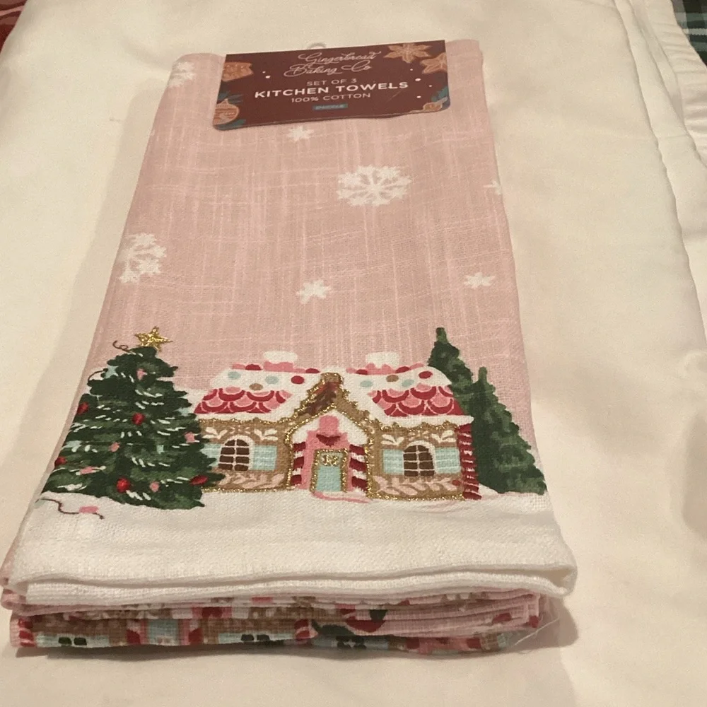 Pink Gingerbread Kitchen Towels - set of 3